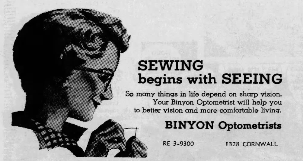 Binyon Optometrists Advertisements in the Bellingham Herald 1960’s. Source: newspapers.com