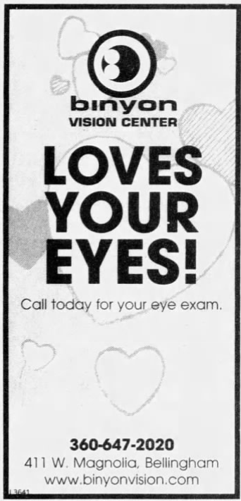 Binyon Vision Center Advertisement in the Bellingham Herald 2000's. Source: newspapers.com