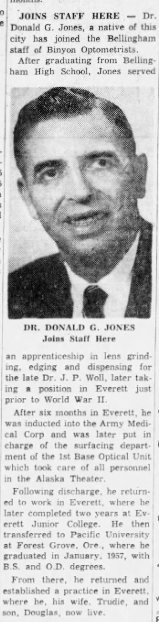 Binyon Optometrists article in the Bellingham Herald 1960’s. Source: newspapers.com
